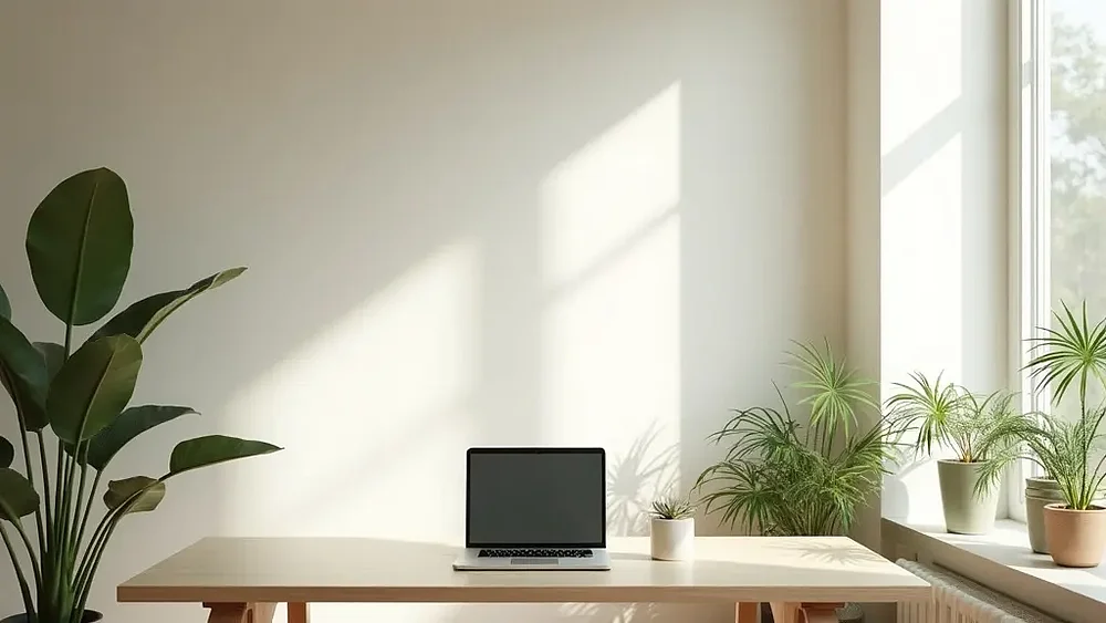 Heller Arbeitsplatz mit Laptop